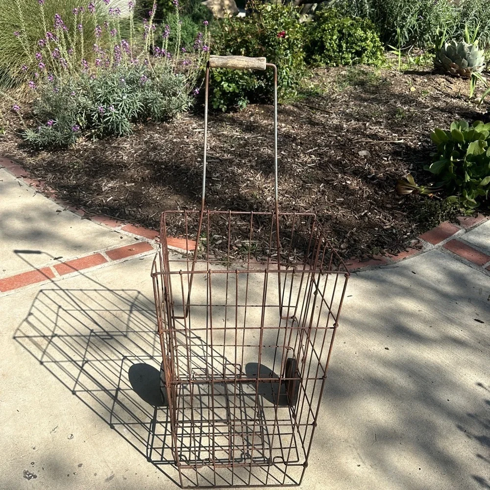 Vintage Wire Shopping Cart with Wheels - Brown